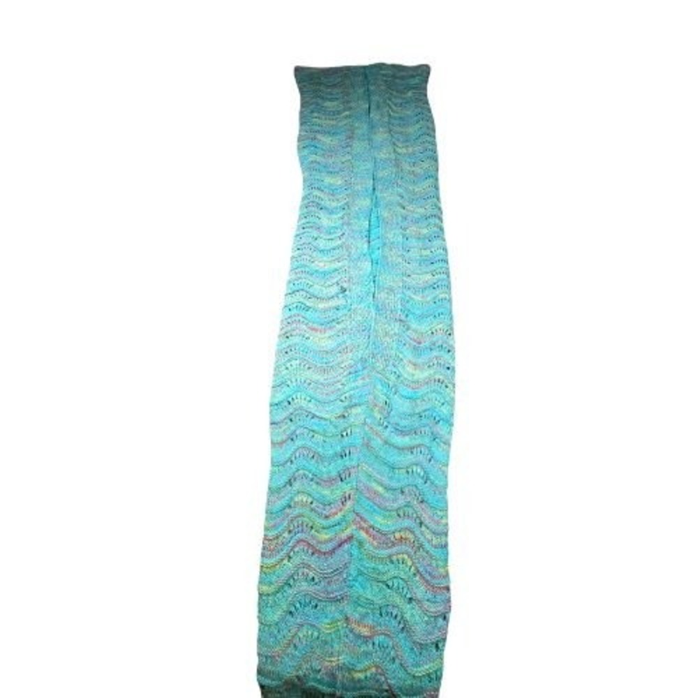 Mermaid‎ Tail Blanket Knit Crochet Turquoise Wave Pattern Cocoon Throw Afghan - Picture 2 of 10